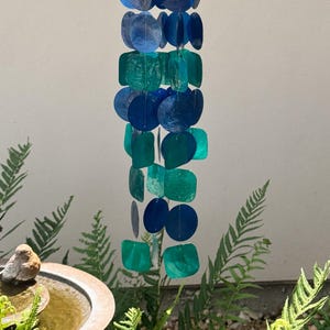 Coastal Wind Chime Garden Decoration Beach House Accent Piece Capiz Shell Blue Green Windchime Outdoor Patio Decor Melodic Mobile Sunlight image 8