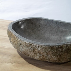 Handmade River Rock Sink Java Island Stone Natural Basin Bathroom Vanity Unique Vessel Design Earthy Boho Style Bali Inspired Wash Bowl Organic Material Bathroom Fixture Natural Stone Creation Luxury Home Addition Spa Like Experience Rustic