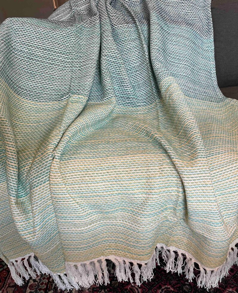 Cotton Throw Blanket Color Block Modern Design Living Room Decor Accent Couch Covering Soft Textile Beige Green Blue Colorful Lightweight image 9