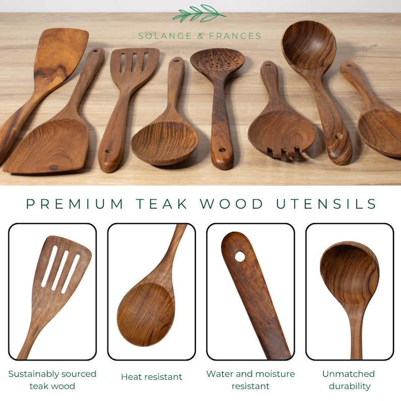 Teak Wood Kitchen Utensil Set: Artisan Crafted Wooden Spoons, Sustainable Cooking Tools image 13