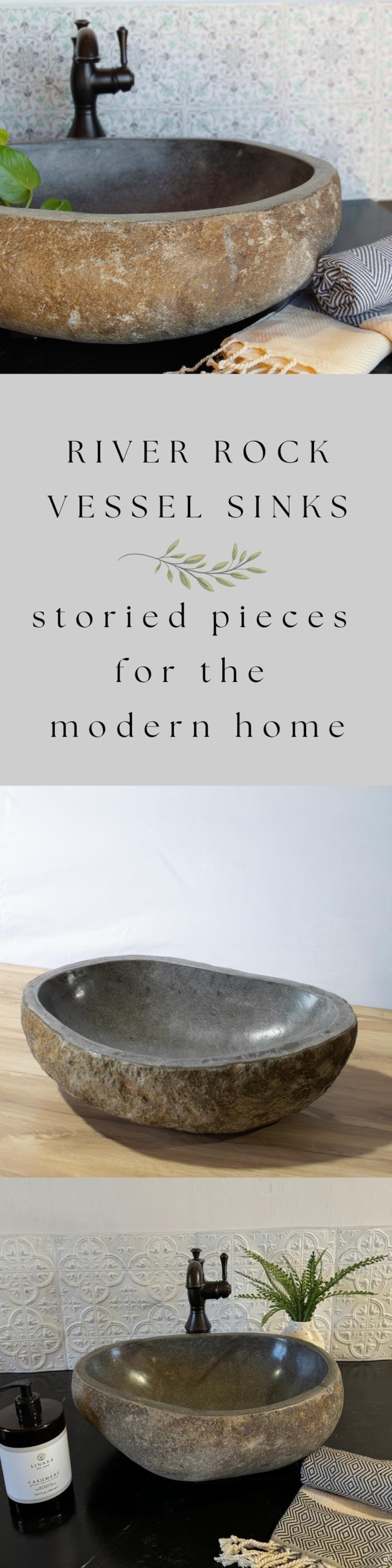 Stone Vessel Sink Bathroom Vanity Natural Basin Handmade River Rock Fixture Unique Design Earthy Boho Style Bali Inspired Java Island Home immagine 16
