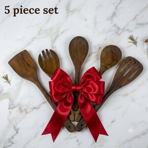 Teak Wood Kitchen Utensil Set: Artisan Crafted Wooden Spoons, Sustainable Cooking Tools image 12