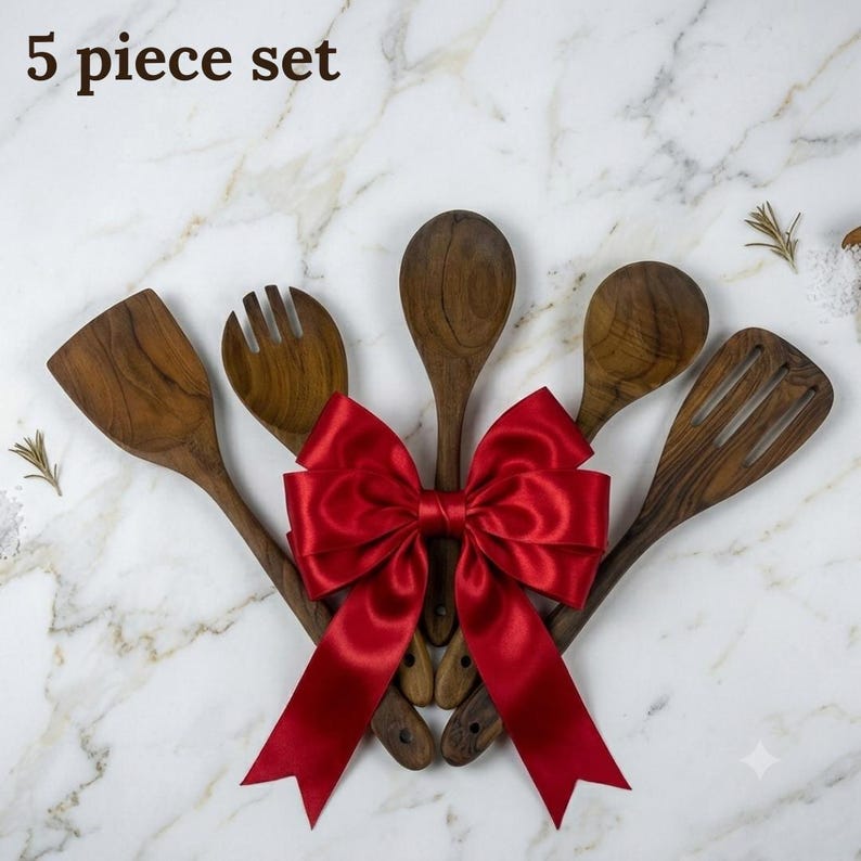 Teak Wood Kitchen Utensil Set: Artisan Crafted Wooden Spoons, Sustainable Cooking Tools image 12