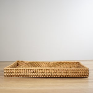 Rattan Rectangular Tray Bathroom Organizer Vanity Counter Storage Basket Kitchen Organization Coffee Table Decorative Tray Natural Woven