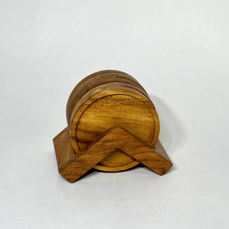 Ensemble de dessous de verre triangulaires en bois de teck, fabriqués artisanalement. Design naturel. Accessoire de cuisine et de salle à manger. Protection contre l'eau. Écologique. image 8