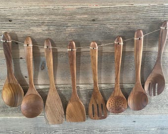 Teak Kitchen Utensil Wooden Spoon Cooking Set Handmade Design Chef Essential Accessory Natural Wood Serving Tool Artisan Crafted Sustainable