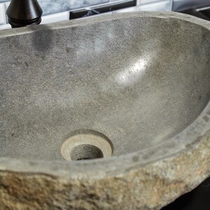 Stone Vessel Sink Bathroom Vanity Natural Basin Handmade River Rock Fixture Unique Design Earthy Boho Style Bali Inspired Java Island Home immagine 13