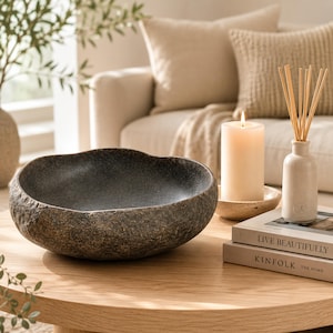 Natural Rock Centerpiece Living Room Decor Kitchen Stone Fruit Bowl Rustic Vanity Trinket Dish