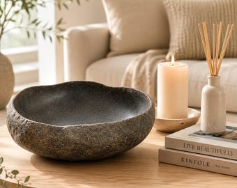 Natural Rock Centerpiece Living Room Decor Kitchen Stone Fruit Bowl Rustic Vanity Trinket Dish
