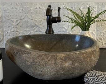 Natural Stone Vessel Sink Bathroom Decor Rustic Stone Wash Basin River Rock Vanity Sink  Medium