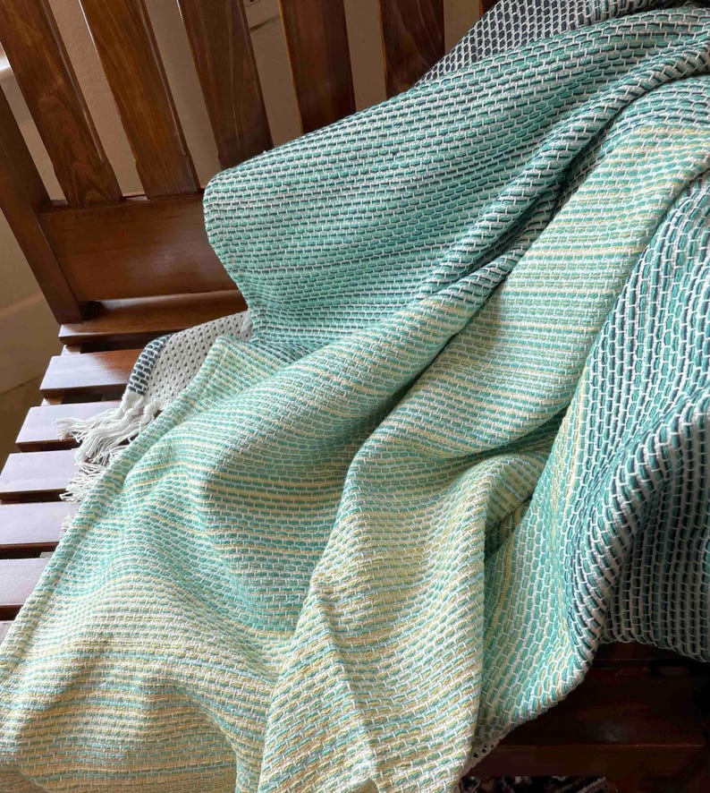 Cotton Throw Blanket Color Block Modern Design Living Room Decor Accent Couch Covering Soft Textile Beige Green Blue Colorful Lightweight image 7