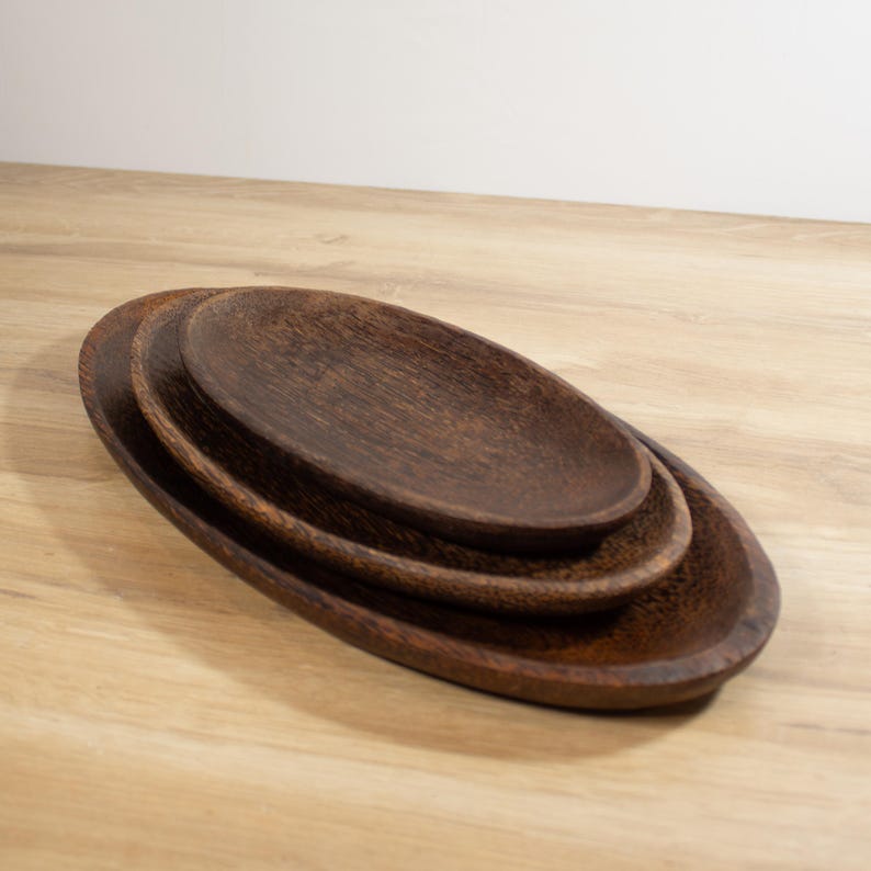 Wood Oval Tray Set - Thumbnail 2
