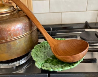 Wooden Cooking Ladle Long Handle Kitchen Utensil Handmade Teak Natural Wood Serving Spoon Nonscratch Cookware Safe Tool Deep Bowl Round