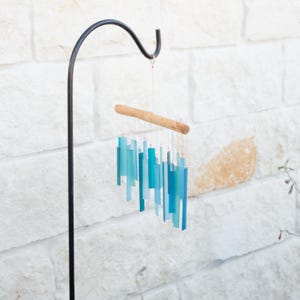 Wind Chimes For Outdoors Blue Sea Glass Arts Gift Driftwood Top Handmade Garden Decor Musical Chime Garden Gifts Hanging Patio Ornament image 8