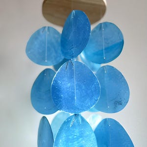 Capiz Shell Windchime Coastal Decoration Blue Waterdrop Teak Wood Garden Sound Boho Patio Beach House Outdoor Hanging Bali Style Birthday