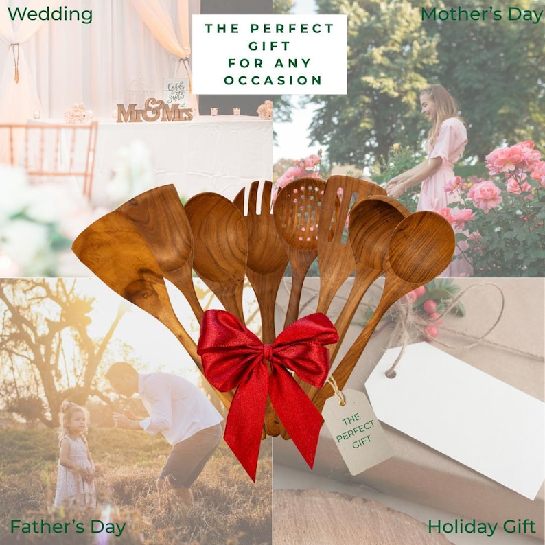 Teak Wood Kitchen Utensil Set: Artisan Crafted Wooden Spoons, Sustainable Cooking Tools image 8