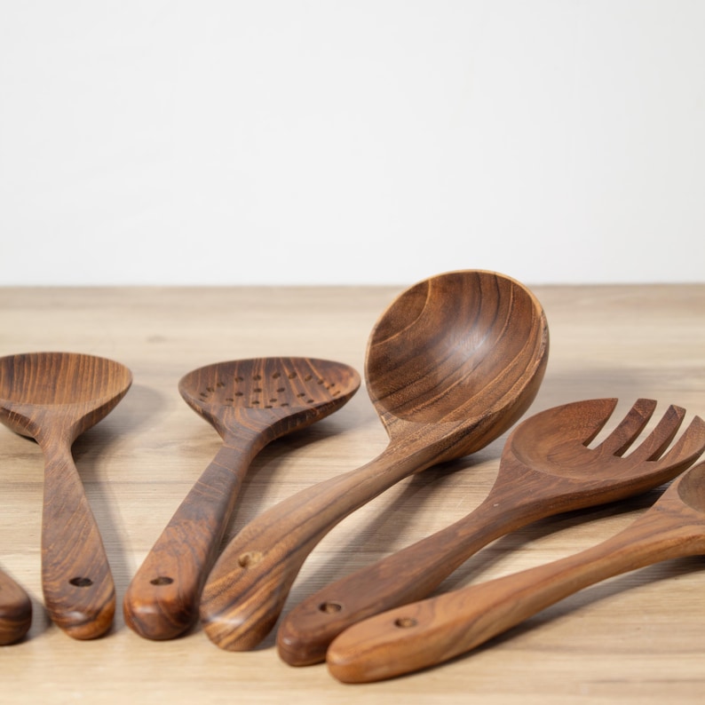 Artisan Wood Collection Teak Kitchen Utensils Handcrafted Cooking Set Premium Natural Material Sustainable Design Chef Quality Tools Beautiful Wooden Spoons Kitchen Essential Accessories Professional Grade Utensils Daily Cooking Helpers