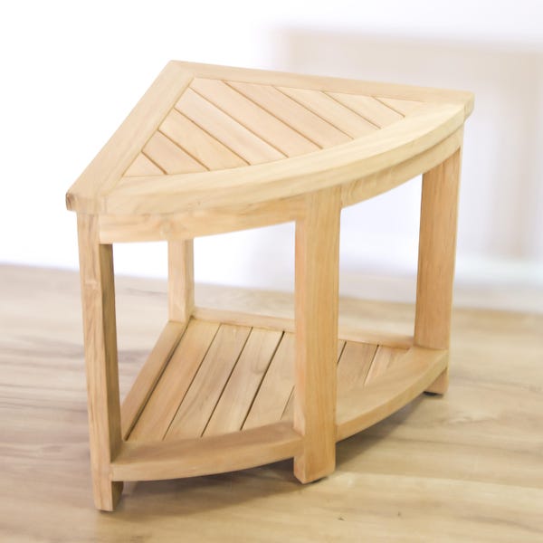 Teak Shower Bench Corner Stool Bathroom Accessory Wooden Seat Spa Furniture Luxury Design Waterproof Wood Handcrafted Chair Sustainable
