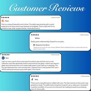 May include: A graphic display titled Customer Reviews featuring four white rectangular boxes with five-star ratings and written feedback from customers named Elyse, William, Nick, and Sally, set against a blue gradient background.
