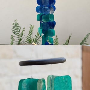 Coastal Wind Chime Garden Decoration Beach House Accent Piece Capiz Shell Blue Green Windchime Outdoor Patio Decor Melodic Mobile Sunlight image 10