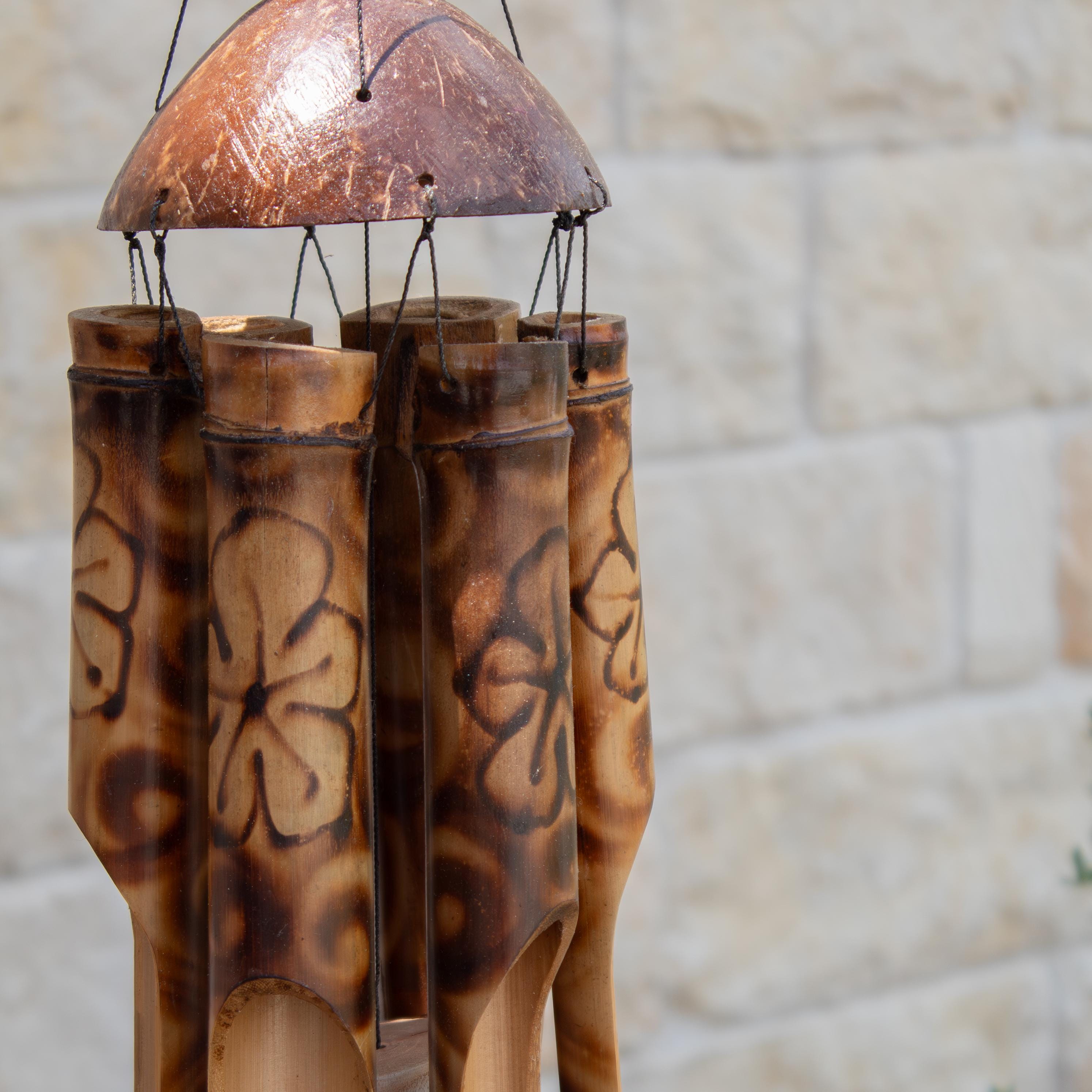 Bamboo Wind Chime for Outdoors Coconut Top Garden Decor Boho Bali Patio Decor Gift For Woman who Has Everything Unique Gift Idea