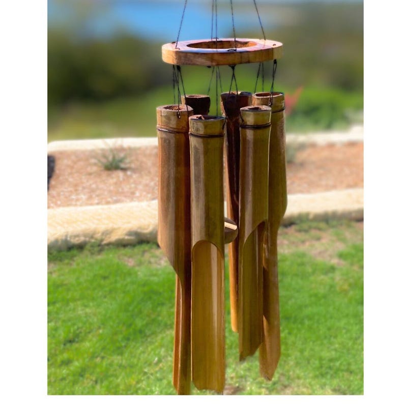 Bamboo Wind Chime Outdoor Decoration Boho Style Bali Inspired Garden Accessory Natural Sound Relaxing Melody Patio Hanging Balcony Decor 画像 10