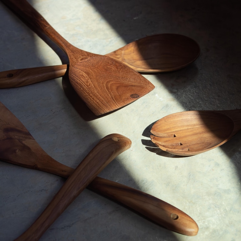 Teak Wood Kitchen Utensil Set: Artisan Crafted Wooden Spoons, Sustainable Cooking Tools image 6