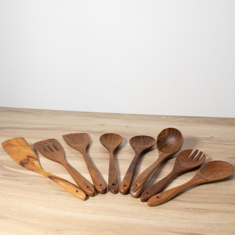 Teak Wood Kitchen Utensil Set: Artisan Crafted Wooden Spoons, Sustainable Cooking Tools image 5