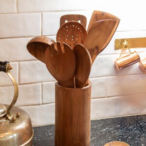 Premium Kitchen Gift Teak Utensil Collection Handmade Wooden Set Natural Cooking Tools Sustainable Material Design Artisan Crafted Spoons Chef Quality Essentials Beautiful Wood Grain Pattern Perfect Housewarming Present Professional Grade