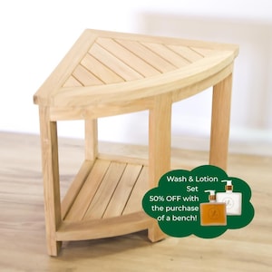 Teak Shower Bench Corner Stool Bathroom Accessory Wooden Seat Spa Furniture Luxury Design Waterproof Wood Handcrafted Chair Sustainable