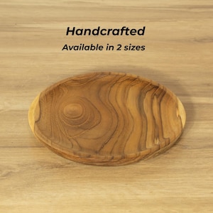 Teak Wood Plate Small Size Kitchen Accessory Natural Grain Dish Handcrafted Design Rustic Style Wooden Platter Sustainable Material Eco