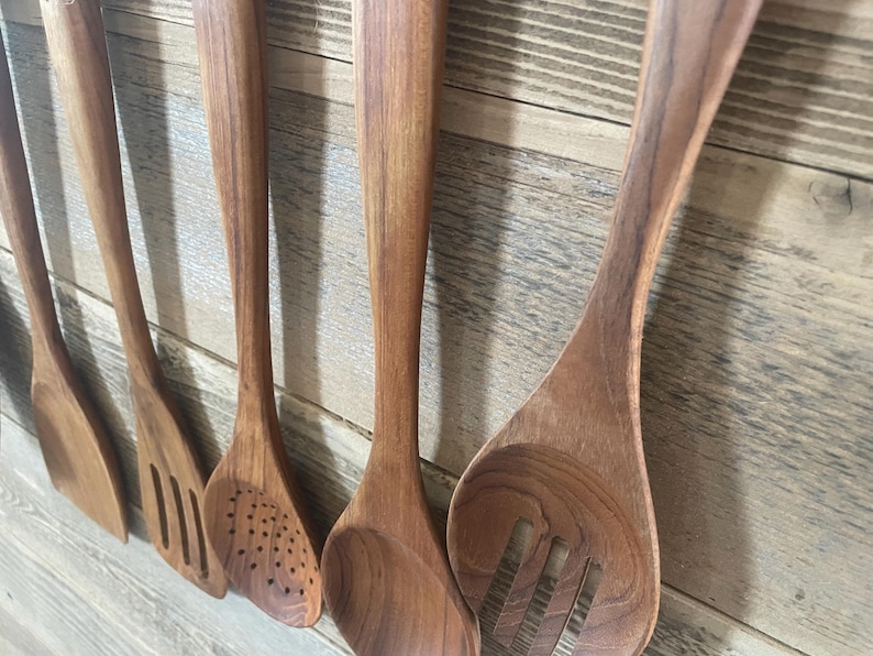 Teak Wood Kitchen Utensil Set: Artisan Crafted Wooden Spoons, Sustainable Cooking Tools image 10
