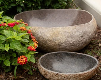 Natural River Stone Bird Bath Outdoor Garden Backyard Wildlife Feeding Station Rock Basin Handmade Yard Patio Rustic Accent