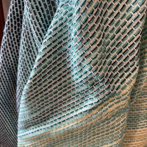 Color Block Design Cotton Throw Blanket Modern Aesthetic Beige Green Blue Combination Soft Textile Quality Living Room Accent Couch Accessory Lightweight Comfortable Material Beautiful Pattern Styling Contemporary Home Decor Perfect Size