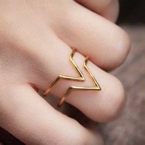 Double Chevron Ring, V Ring, Minimalist Ring, Geometric Ring, Gold Vermeil Chevron Band, Gift For Her, Dainty Thumb Ring, Chevron Ring, Arch