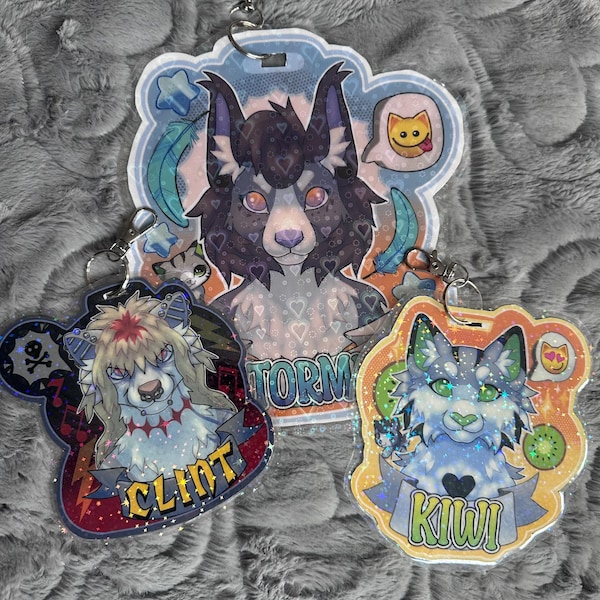 Custom Furry Fursona Badge - Printed & Holo Laminated DOUBLE SIDED (read description)
