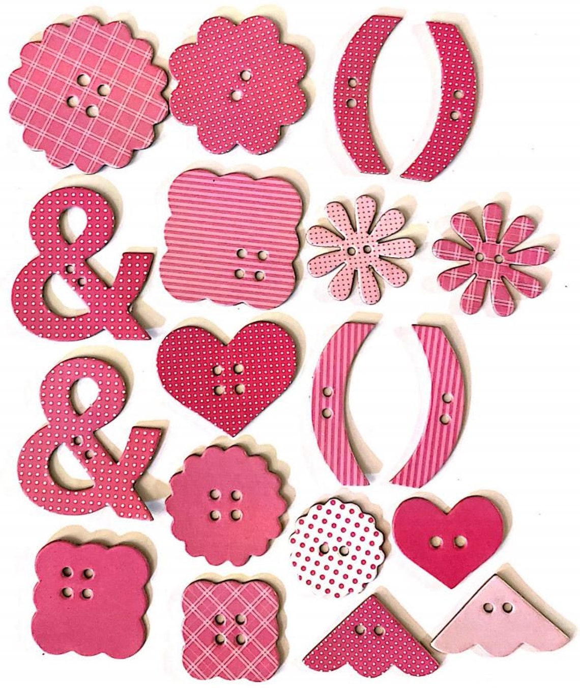 Scrapbook Chipboard Embellishments 19 Assorted Shapes Pink Etsy