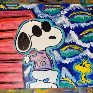 Abstract Vibrant Snoopy Joe Cool & Woodstock Acrylic Painting (11x14in)