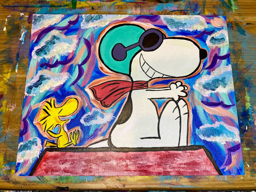 Abstract Snoopy Flying Ace & Woodstock Acrylic Painting (11x14inch) - Etsy