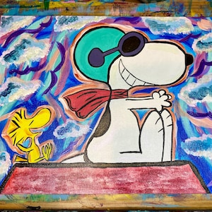 Abstract Snoopy Flying Ace & Woodstock Acrylic Painting (11x14inch)