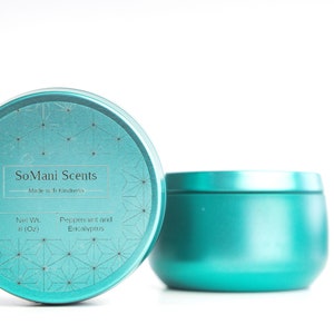 8 oz. Peppermint & Eucalyptus scented soy candle and a kindness rock