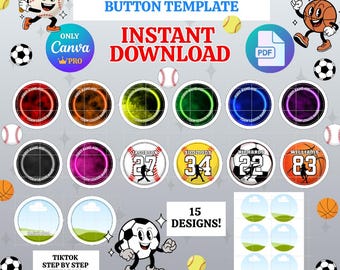 CANVA Pro 3IN SPORTS Button Template, 3 editable designs, easy to use and different colors, Instant Download