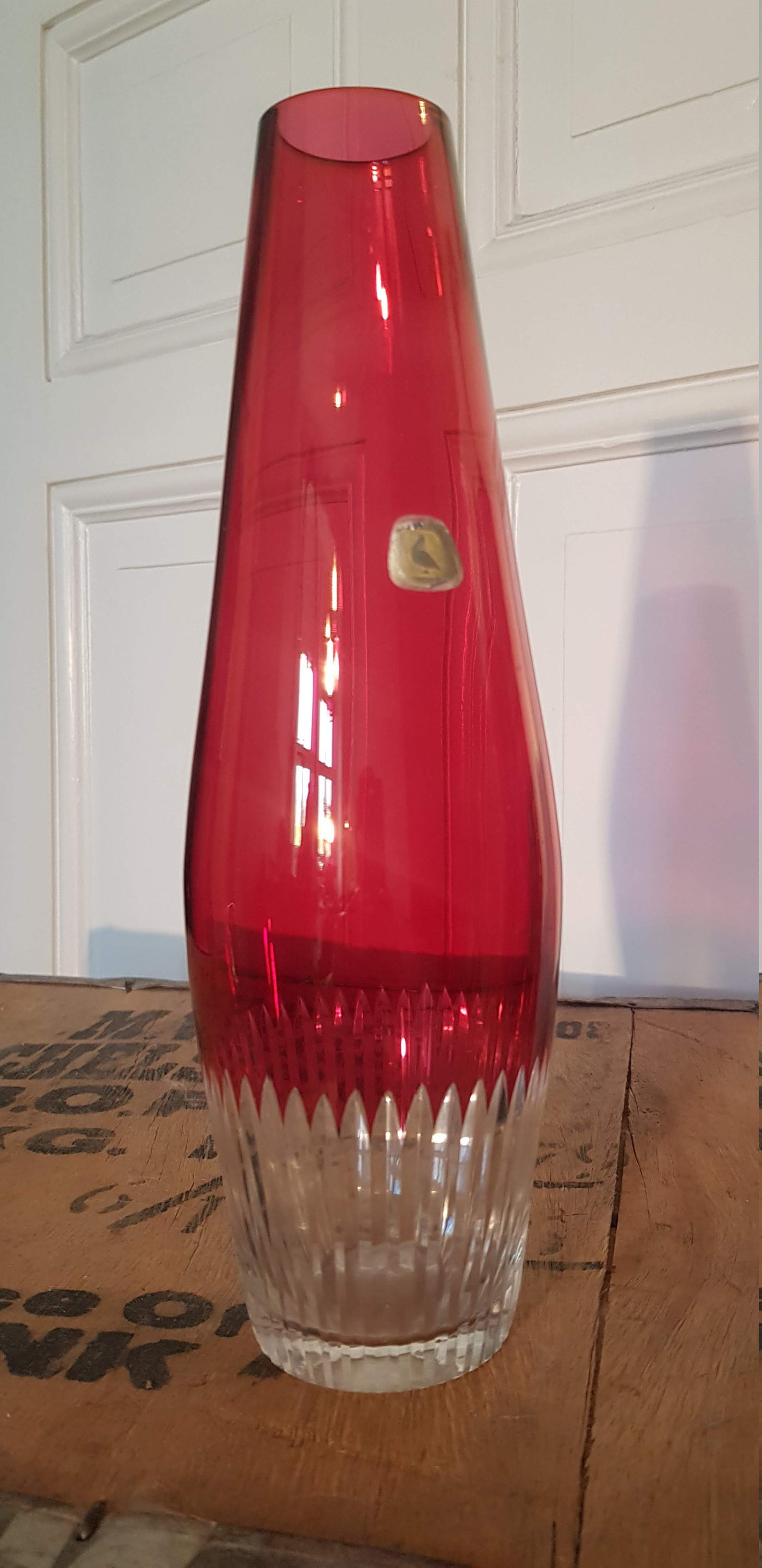 Tall red vase Crystal glass by Alfred Taube 60s mid Etsy