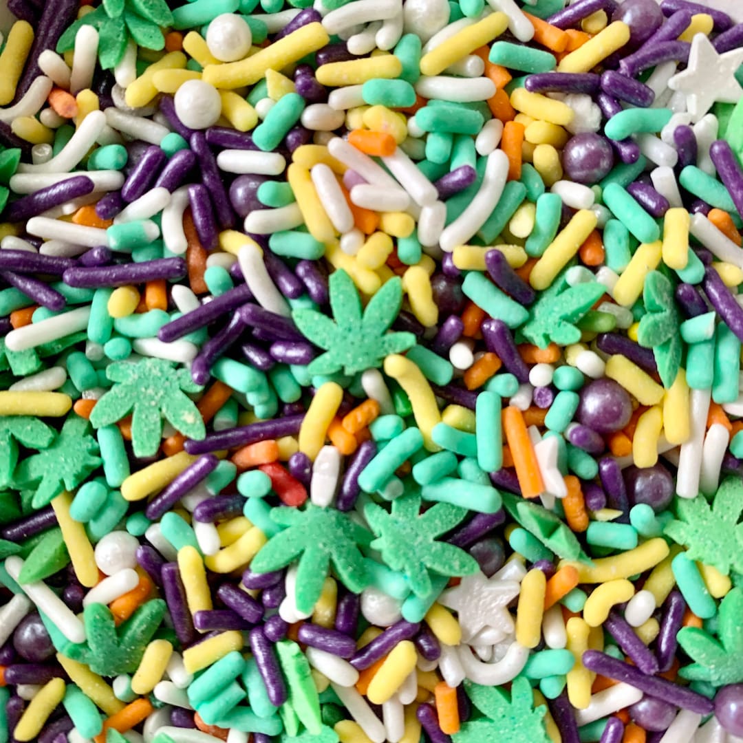 Tropical Island Pot Leaves Sprinkles Mix. No THC/CBD, 100 Fresh Candy