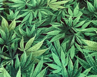 Pot Leaf Print Fabric: Stretch Poly Green - 1 Yard