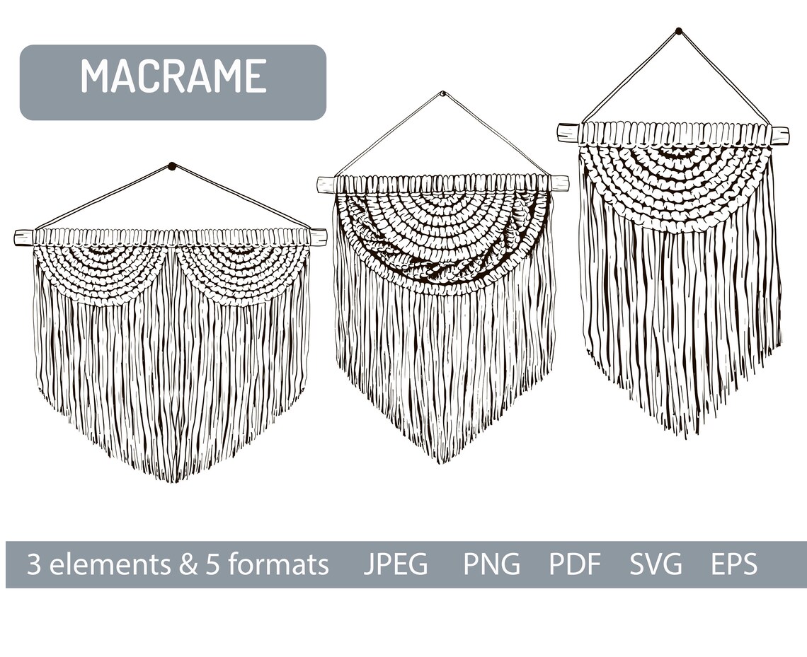 Macrame SVG wall hanging clipart 3 design/ For macrame label & Etsy