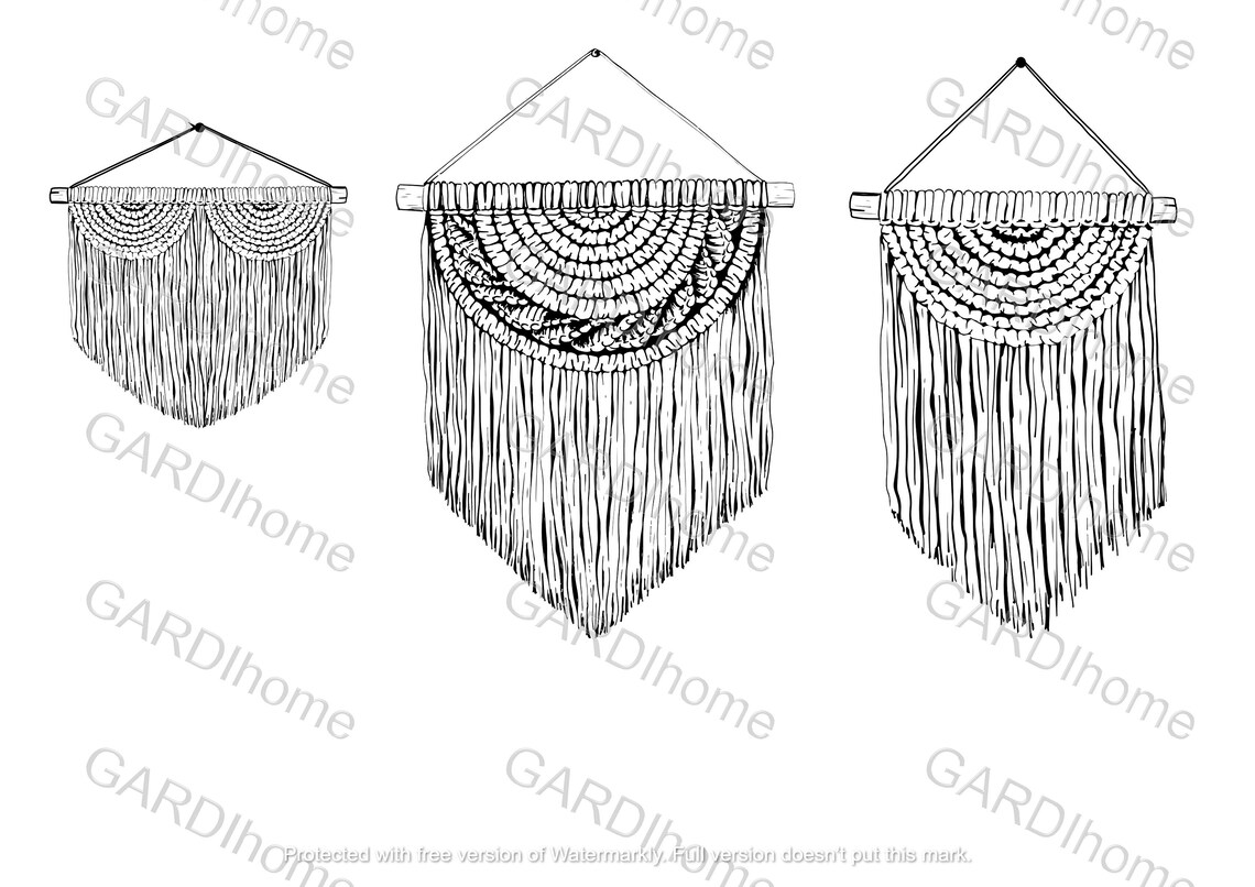 Macrame SVG wall hanging clipart 3 design/ For macrame label & Etsy