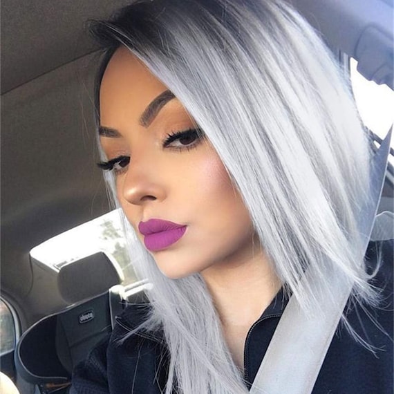 Black and grey ombre straight hair hot sale