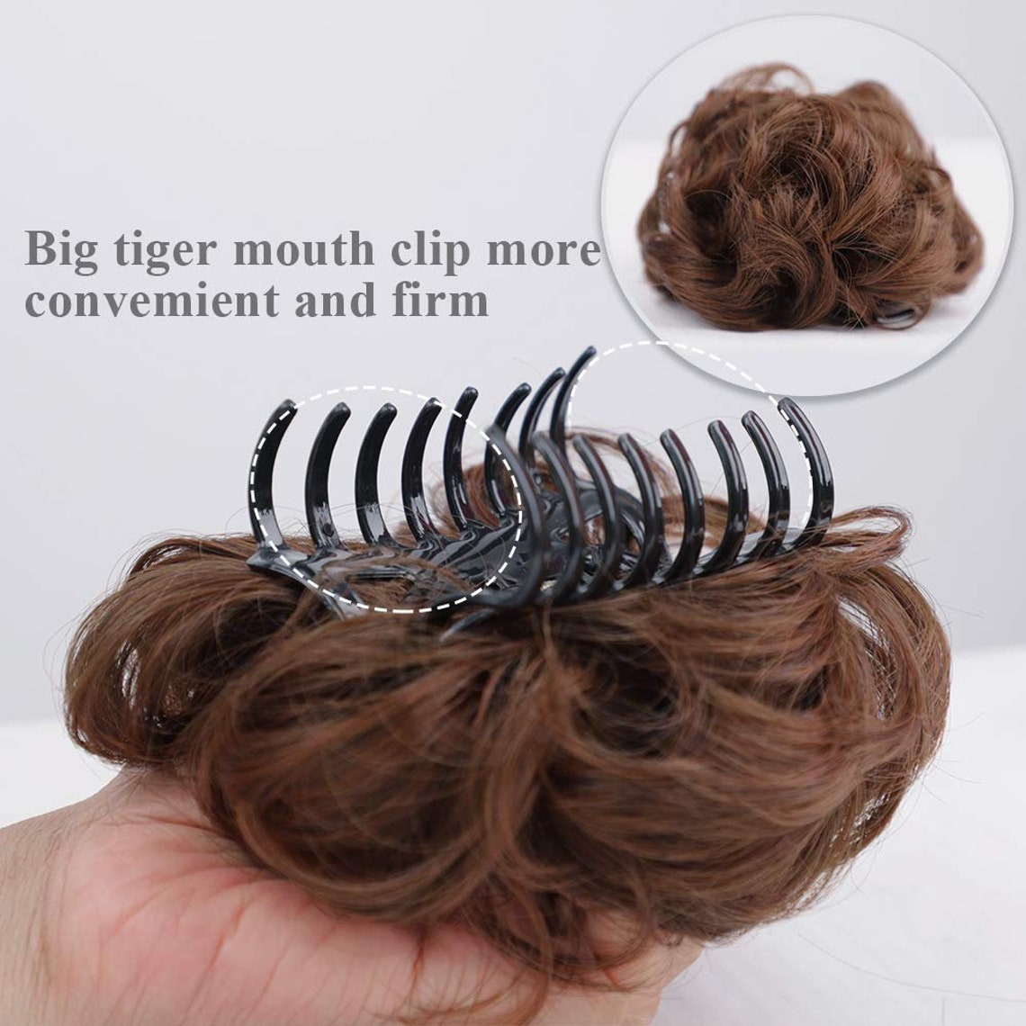 French Girl Style Claw Clip in Curly Messy Bun Hairpiece