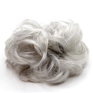 Natural Silver Grey Messy Buns Thick FAUX Human Hair Messy Updo Bun Hair Scrunchie Super Fluffy Ponytail Hair Accessories image 4